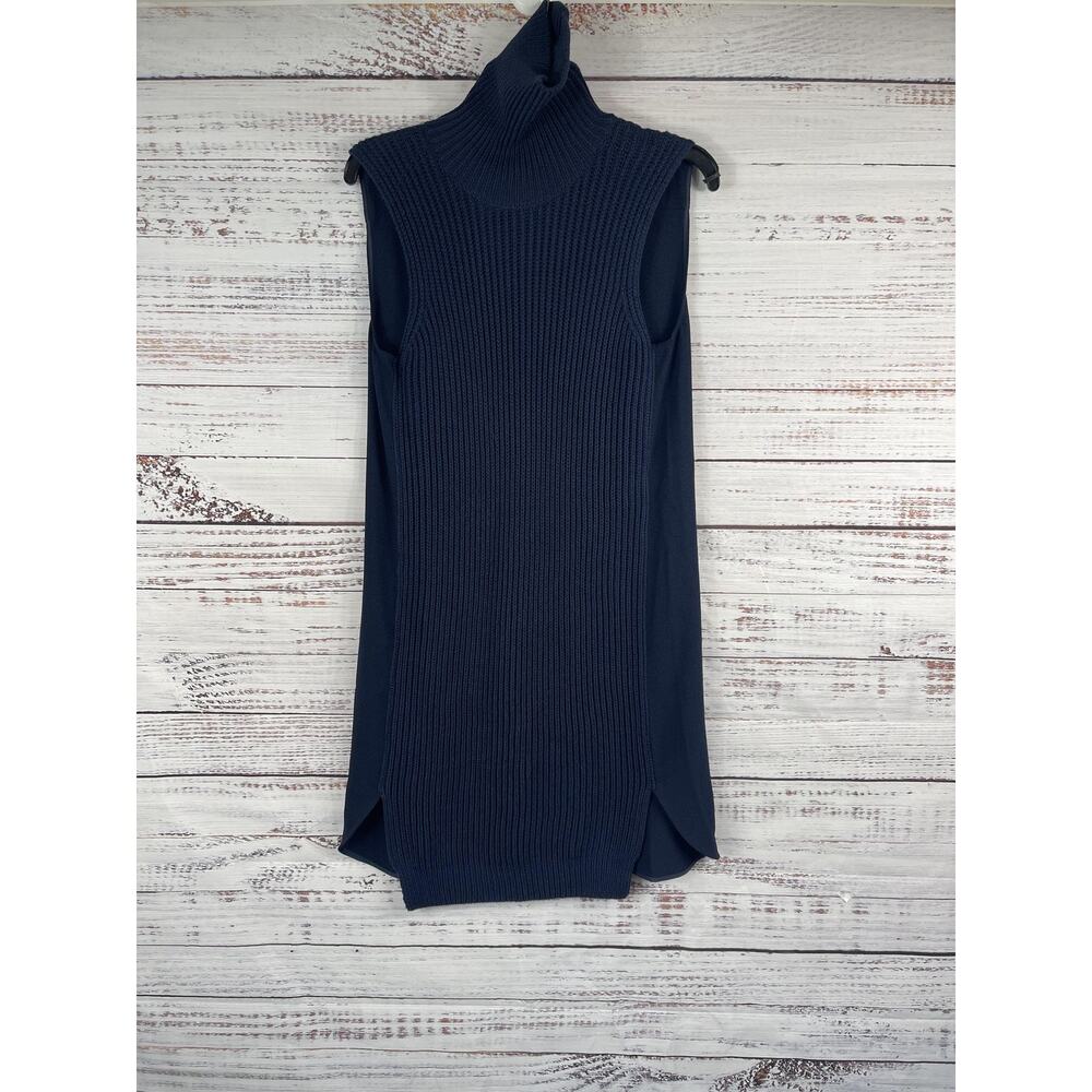 Ipekyol Sweater Dress Women's SZ 8 Navy Sleeveless Turtleneck Ribbed Knit Tunic